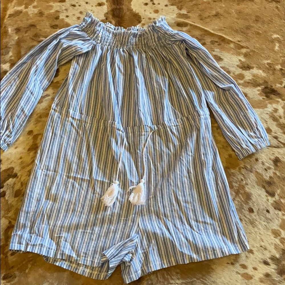 Lightweight blue & white striped romper